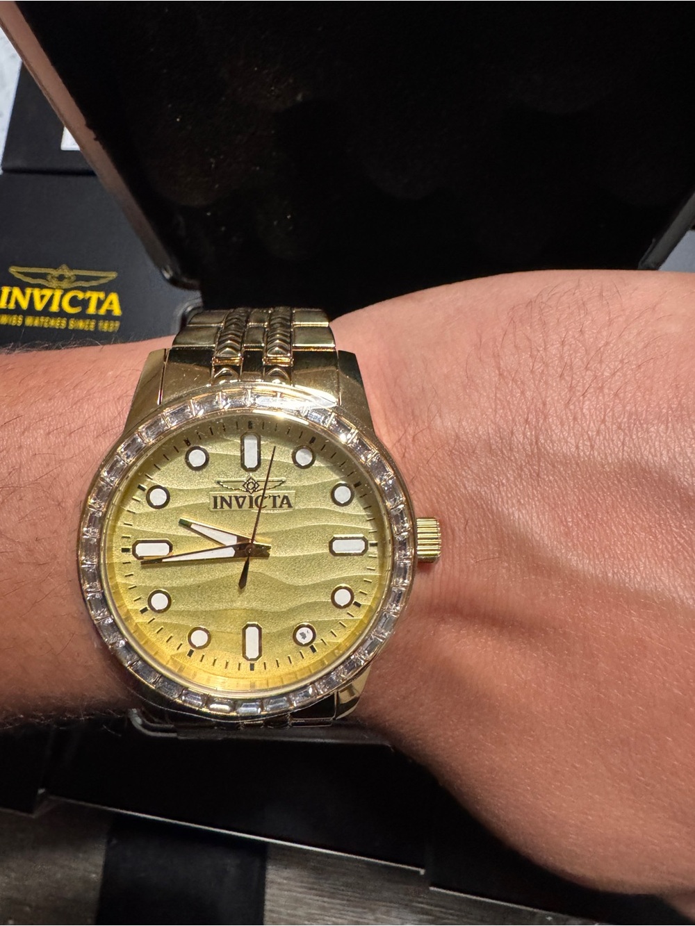 Invicta Men's Gold-Tone Watch with Crystal Bezel and Gold Dial